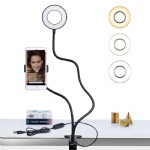 Comsoon Support Téléphone avec Selfie Ring Light pour le Flux en Direct et le Maquillage [10-Niveau Luminosité] [3-Mode d'Éclairage] Support Paresseux pour Mobile, Lampe de Bureau pour Cuisine Chambre