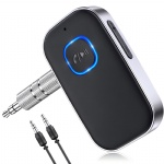 COMSOON Bluetooth Receiver for Car, Noise Cancelling 3.5mm AUX Bluetooth Car Adapter, Wireless Audio Receiver for Home Stereo/Wired Headphones, Hands-Free Call, 16H Battery Life - Black+Silver